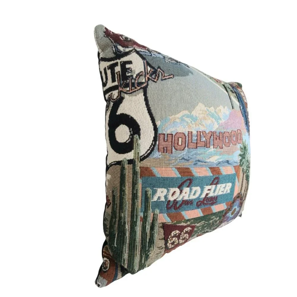 ROUTE 66 Hollywood Car Throw Pillow 16 x 16 x 8 Living Room Bedroom Vintage